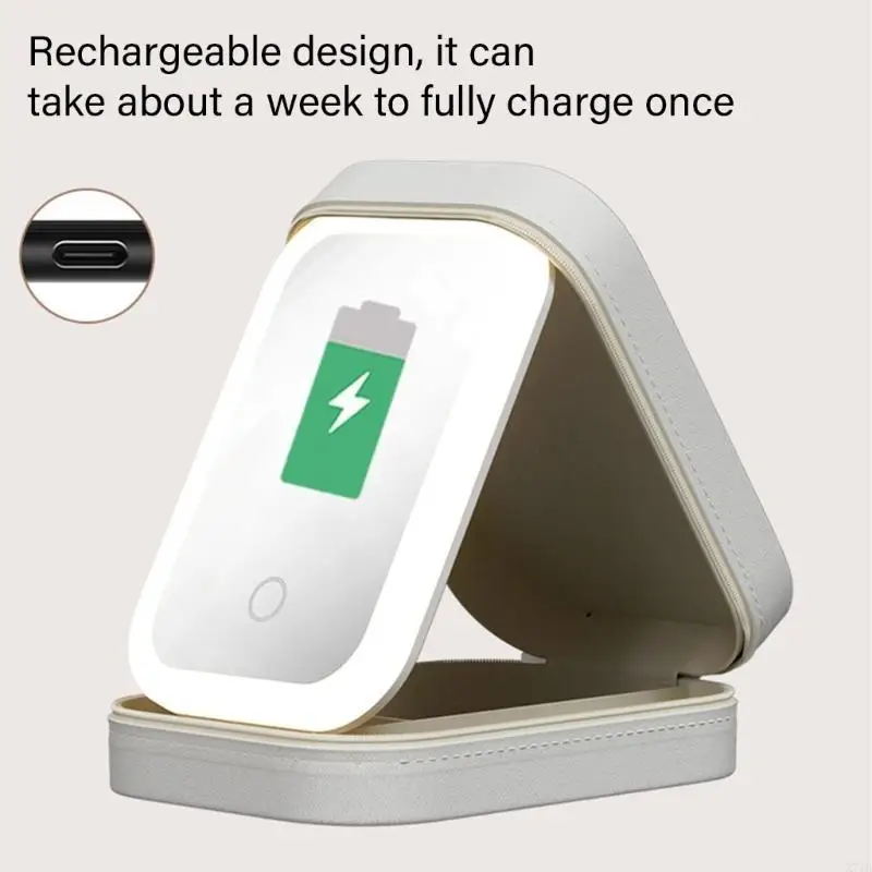  Elegant Jewelry Organizing Holder Portable Travel Jewelry Box With LED Mirror Convenient For Organizing Accessories