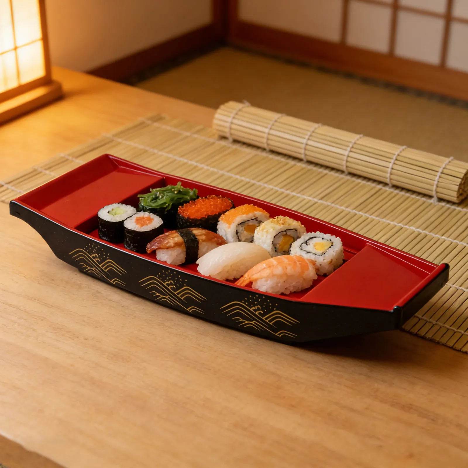 Japanese Sushi Boat Serving Platter Melamine Sashimi Holder Boat Shaped Display Tray for Restaurants Home Parties Sushi