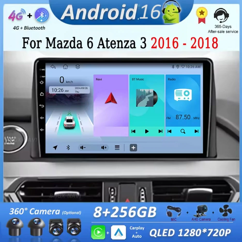 

Android 16 Car Radio For Mazda 6 Atenza 3 2016 2017 2018 GPS Navigation 4G WIFI Video DSP Stereo Player Multimedia QLED Screen