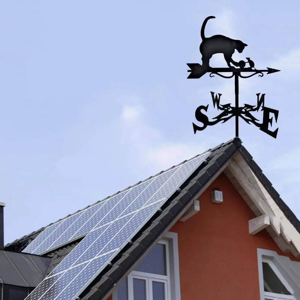 Black Metal Weather Vane Wind Indicator Weathercock Garden Shed House Decoration