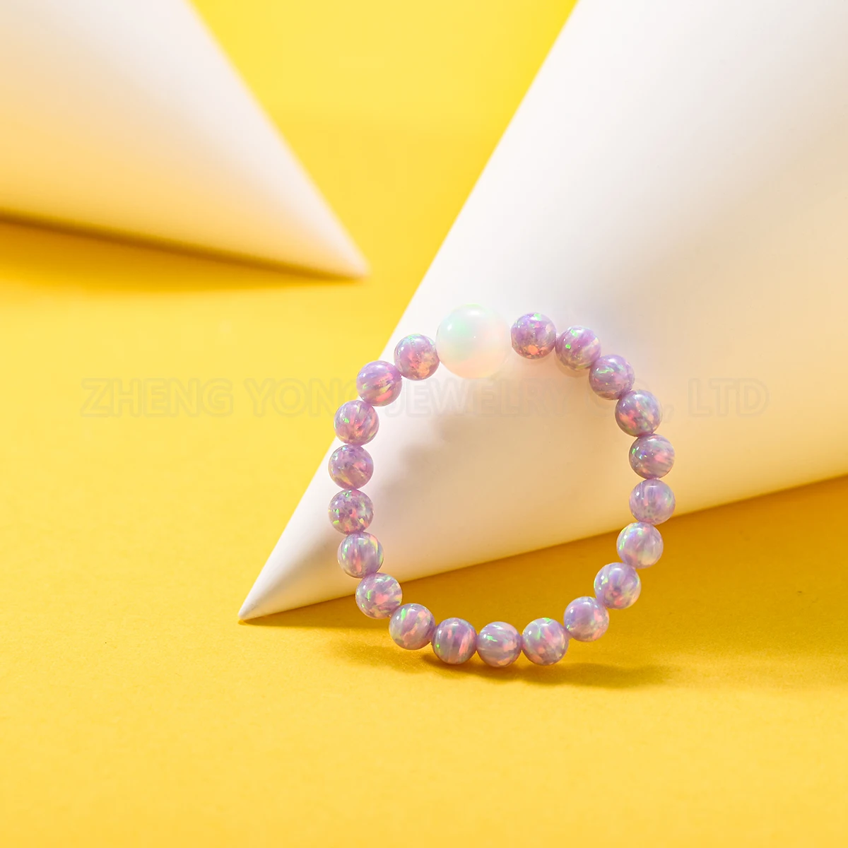 Purple and White Beads Rings Handmade for Women Opal Ring Jewelry Beaded Ring