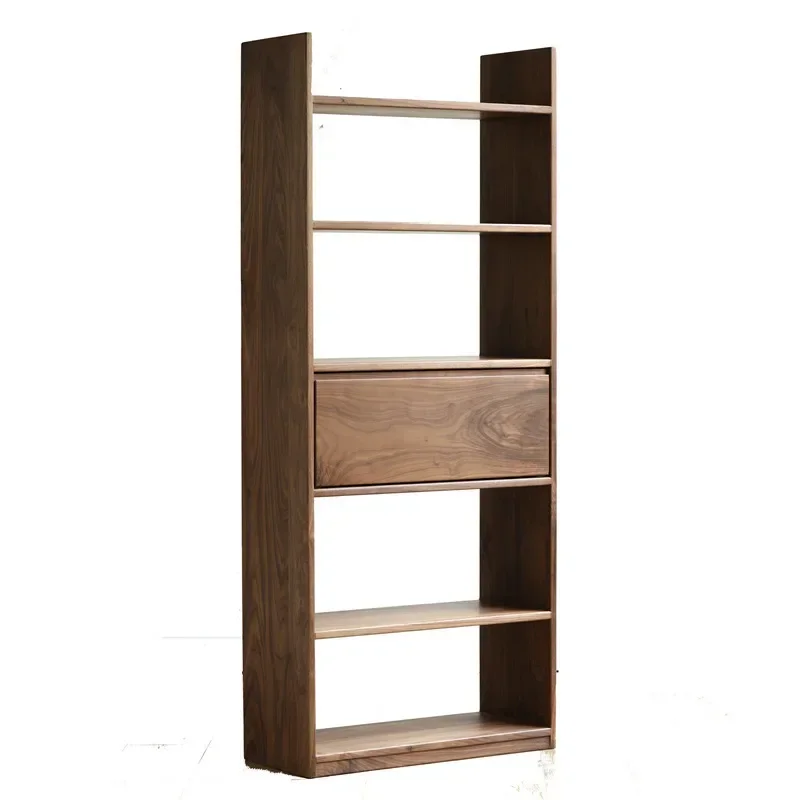 North American black walnut all-solid wood bookshelf, Nordic shelf display, floor-to-ceiling small apartment