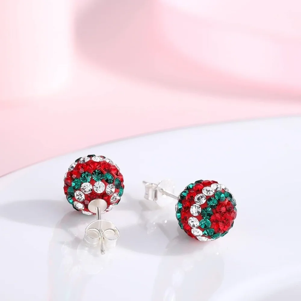 Red Enamel Christmas Stud Earrings Sparkling Trendy Santa Hat Earrings Lightweight Multicolor Rhinestone Ball Earrings Daily