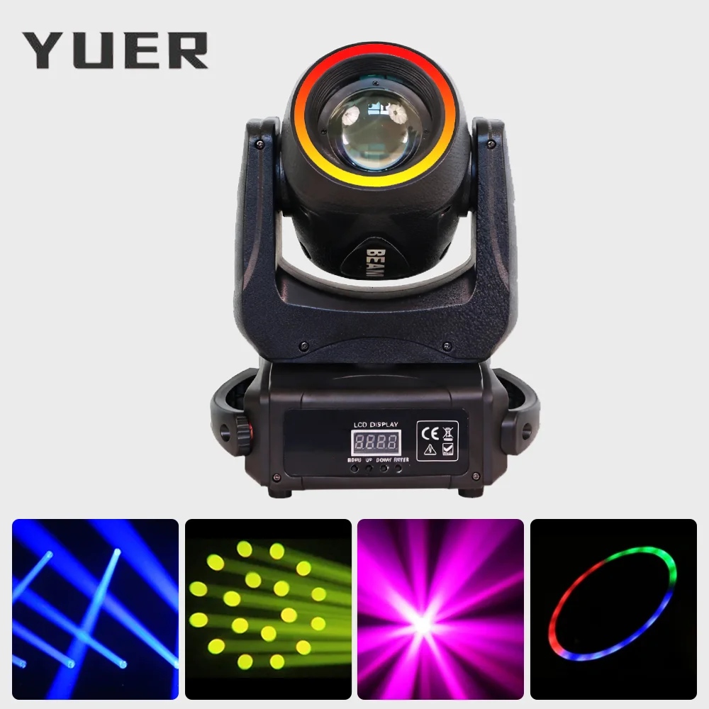 

150 Вт луч с подвижной головкой и кольцом с эффектом радуги, 18 призмов, 8 гобо, 7 цветов, DMX512 для DJ, дискотеки, вечеринки, бара, свадьбы, ночного клуба