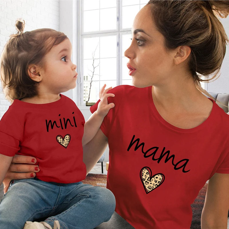 Leopard Mother Kids Fashion Baby Girl Clothes Mom And Daughter Matching Outfits Mother Kids T Shirt For Mother And Daughter Tops