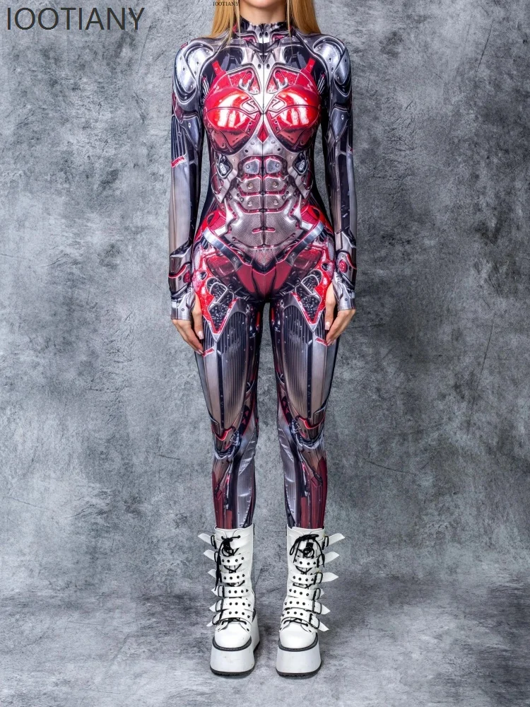 

Couples Sexy Cyberpunk Mechanical Helmet Tight Jumpsuit Halloween Carnival Party Stage Performance Cosplay Costume Zentai Suit