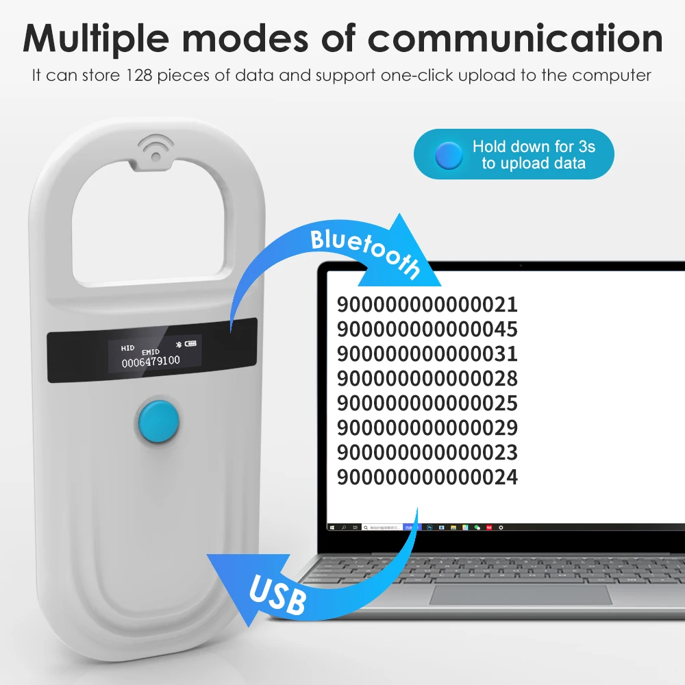 Handheld 134,2 KHz 125 kHz Tier RFID Leser Haustier Katze Hund Mikrochip Scanner FDX-B Glas Chip USB/Bluetooth Tag Reader mit Tags