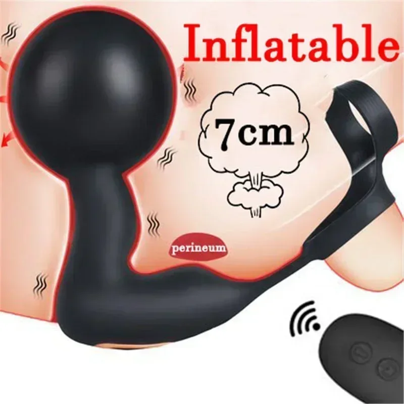 Wireless Remote Control Inflatable Anal Dildo Vibrator Male Prostate Massager Huge Butt Plug with Cock Ring Expansion Sex Toys