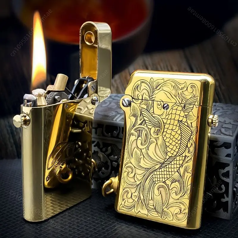 2026 NEW Classic Cap Automatic Ignition Fuel Lighter, Carved Windproof Lighter, Cigarette Accessories, Men's Gift