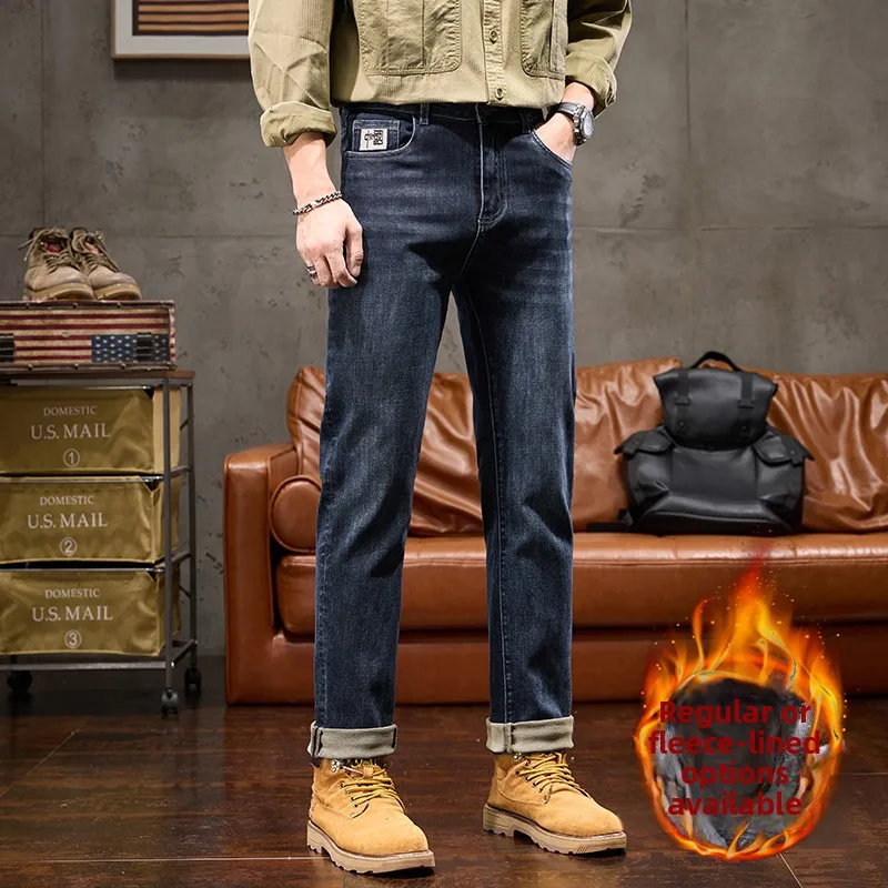 

Теплые хлопковые джинсы на подкладке, мужские зимние оригинальные прямые брюки с вышивкой Tail Goods Outlet Store
