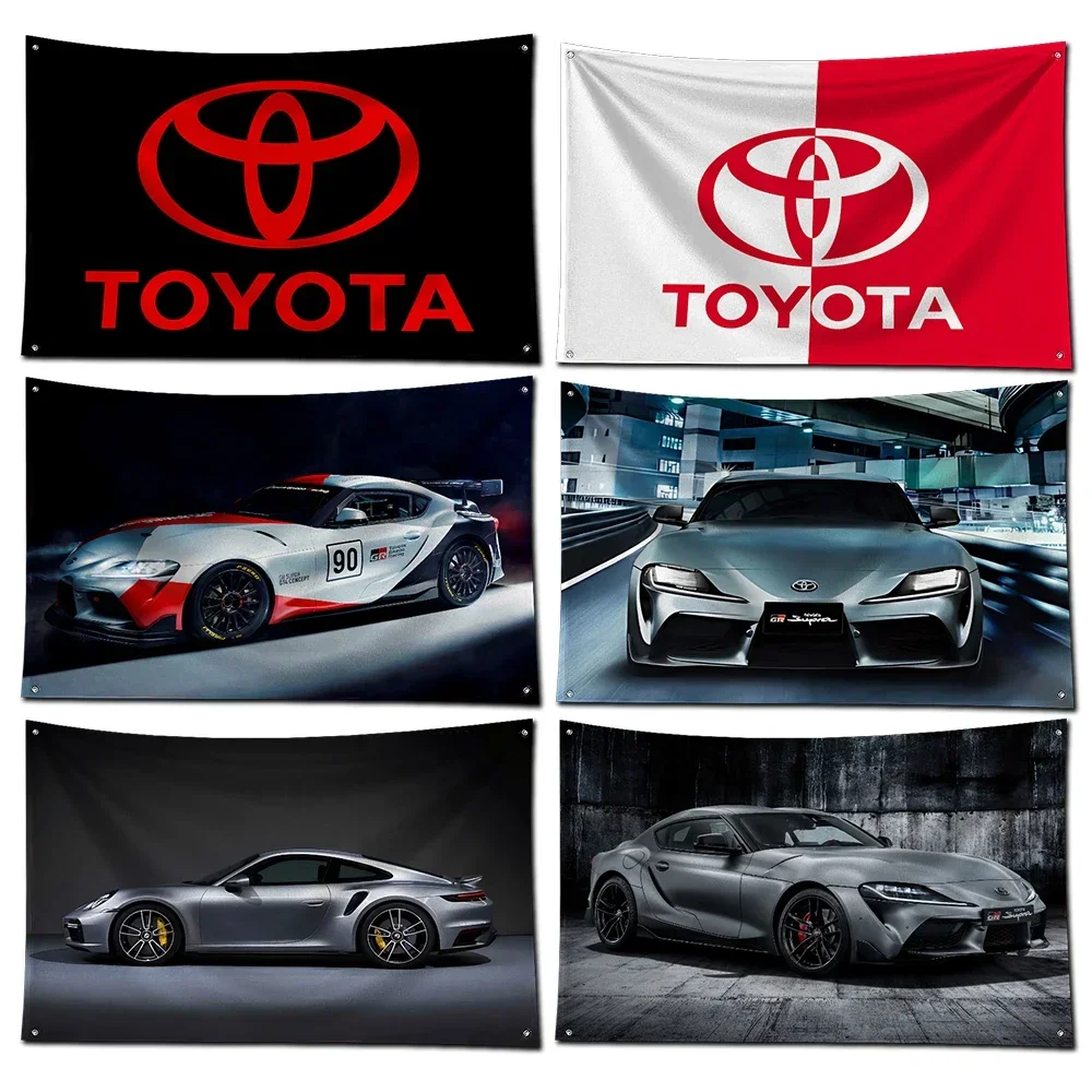 3x5 Ft Sports car Flag Polyester Digital Printing T-Toyotas Banner for Garage Wall Art Out Door Decoration With Brass Grommets