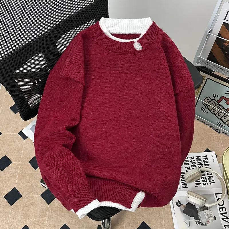 

Red Long Sve round Ne Knitwear for Men Autumn Winter Season Casual Sle Comfortable Fit Basic Layering T-irt