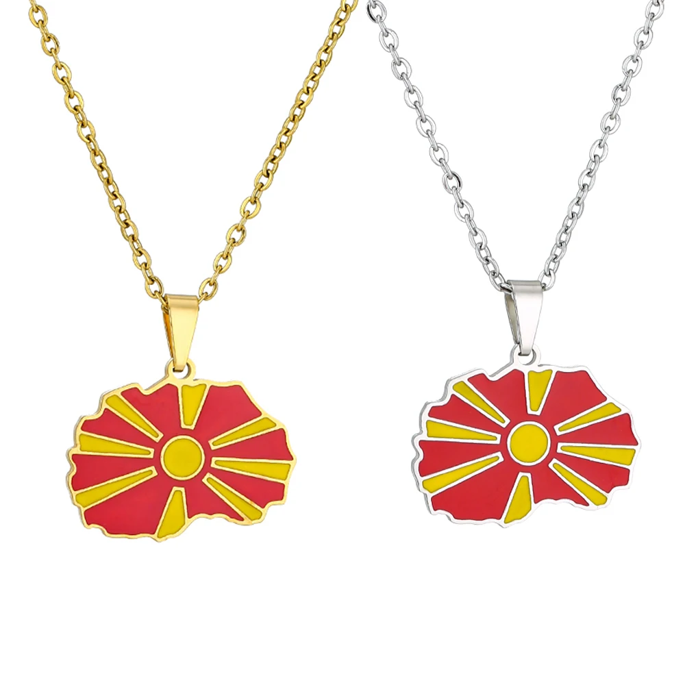 2025 US EU Hot Sale Stainless Steel Enamel North Macedonia Map Flag Necklace Unisex Couple Ethnic Patriotic Jewelry Gift Trendy