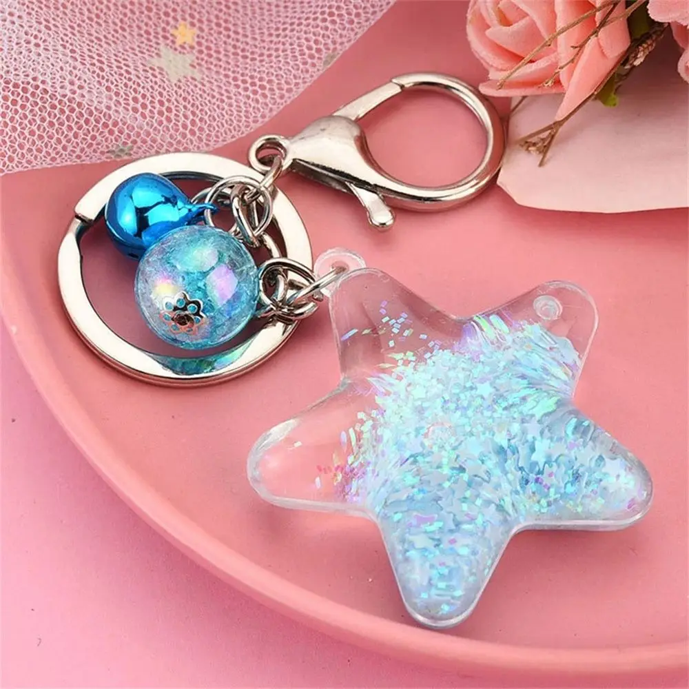 Phone Charm Key Accessories Interior Accessories Sequins Keyrings Crystal Key Ring Pentagram Keychains Liquid Keychain