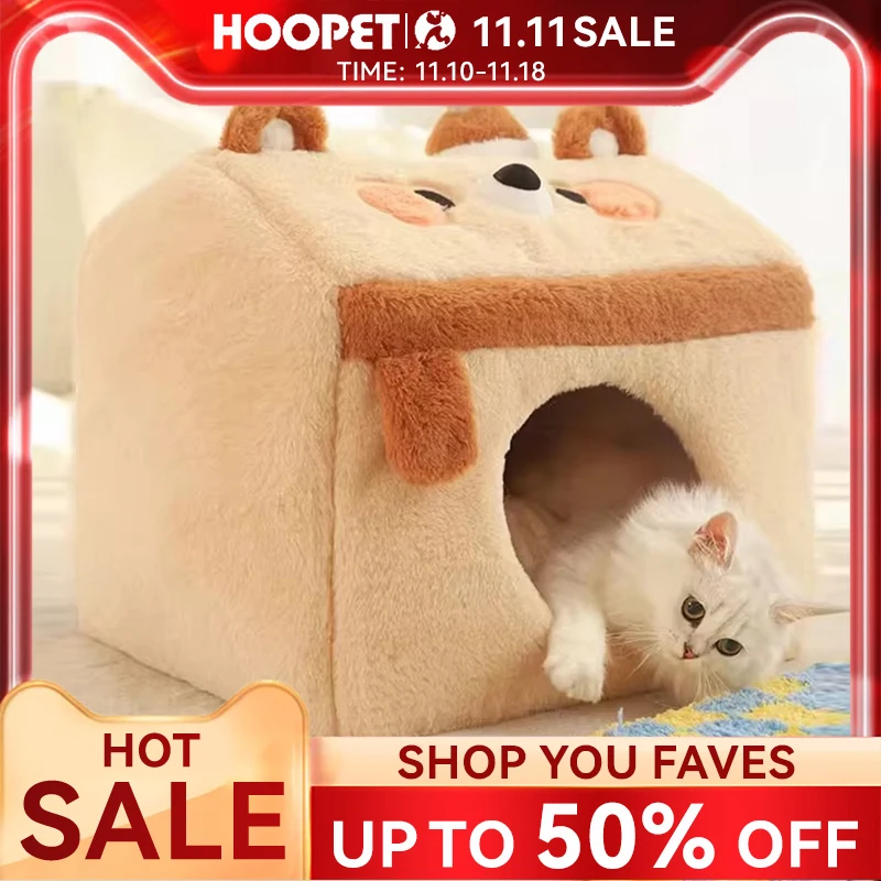 HOOPET Pet Cat House Winter Warm Cave Bed Cat Basket for Small Dogs Soft Cat Mat Kennel Puppy House Deep Sleeping Pet Supplies