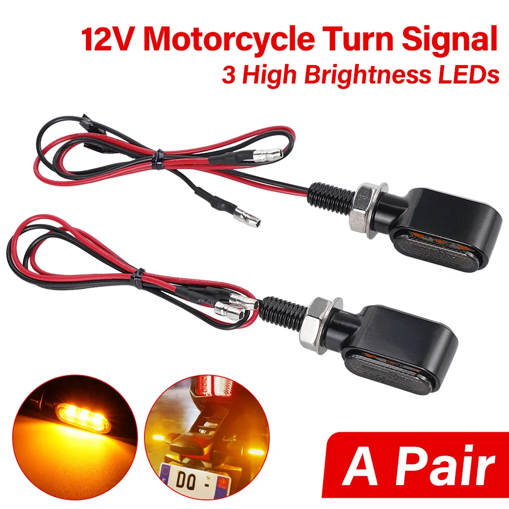 

A Pair 8mm 12V LED Motorcycle Turn Signals Indicators Blinker Light Electric Car Turning Light Retro Metal Signal Indicator