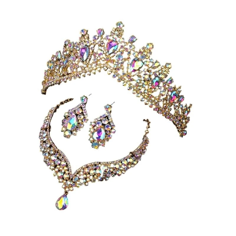N5KA Multipurpose Bridal Fashion Accessory Set With Shimmering Rhinestones Necklace and Clips Earrings for Bridal Wear