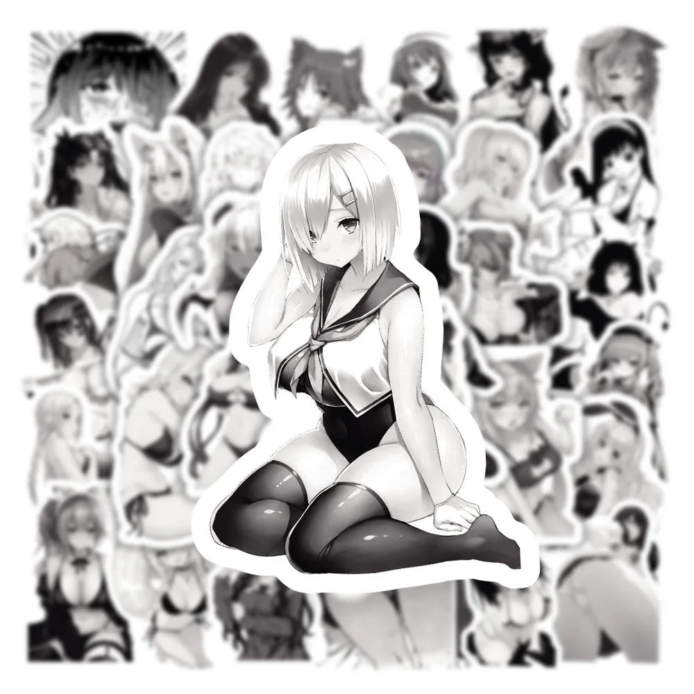 10/30/50pcs Anime Sexy Girl Cartoon Stickers Waifu Hentai Adult Sticker DIY Phone Skateboard Notebook Black White Graffiti Decal