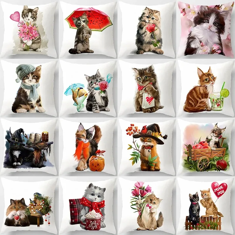 

Cute Cat Print Pillowcase Car Ornaments Office Living Room Sofa Home Pillowcase