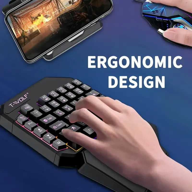 FocusOnPC TF900 2-in-1 Mobile Gaming Converter Combo, One Hand Keyboard & Mouse Kit for PUBG Mobile & Other Smartphone Mobile Games  RGB Wired Gaming Keyboard Mouse Combo view 3