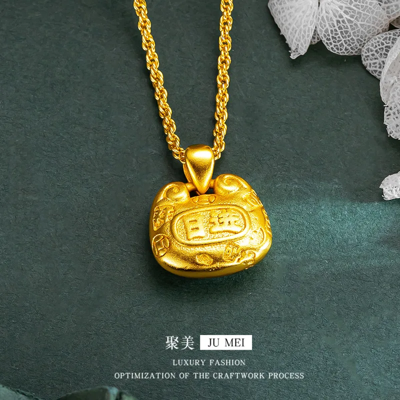 Pryna Jewelry   Light luxury 24K real gold daily gold lock bag pendant necklace Female new Chinese niche design simple pendant j