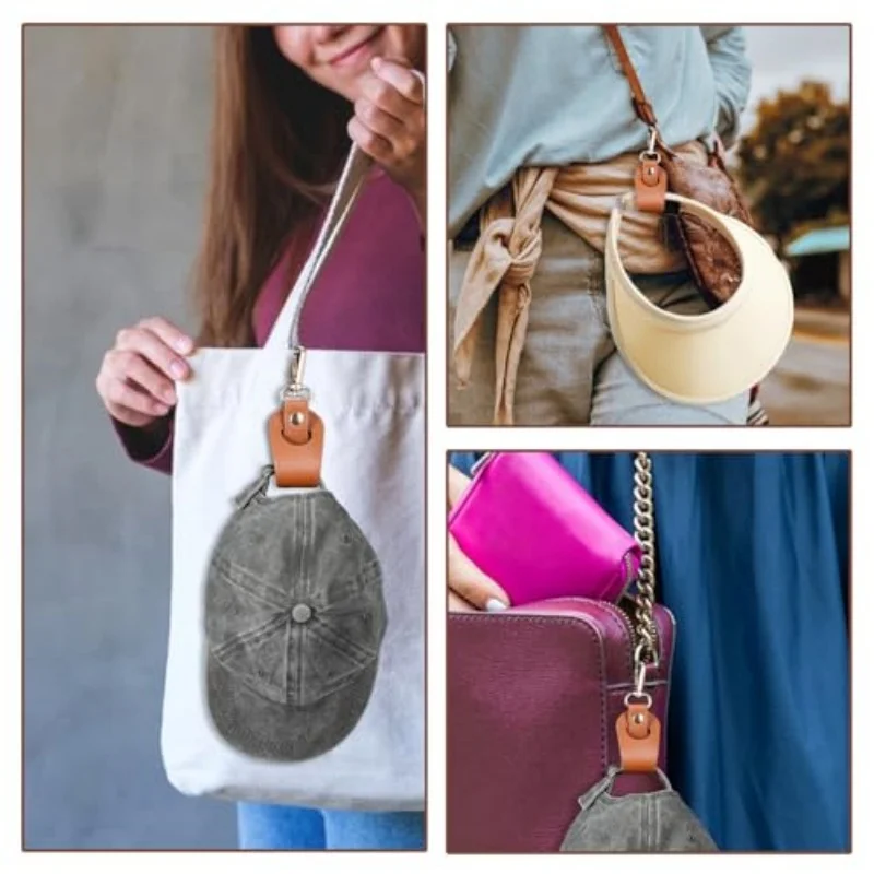 مشبك قبعة للسفر موفر للمساحة مشبك قبعة للسفر من جلد البولي يوريثان بدون استخدام اليدين حامل قبعات السفر للبيسبول قبعات ذيل حصان #6