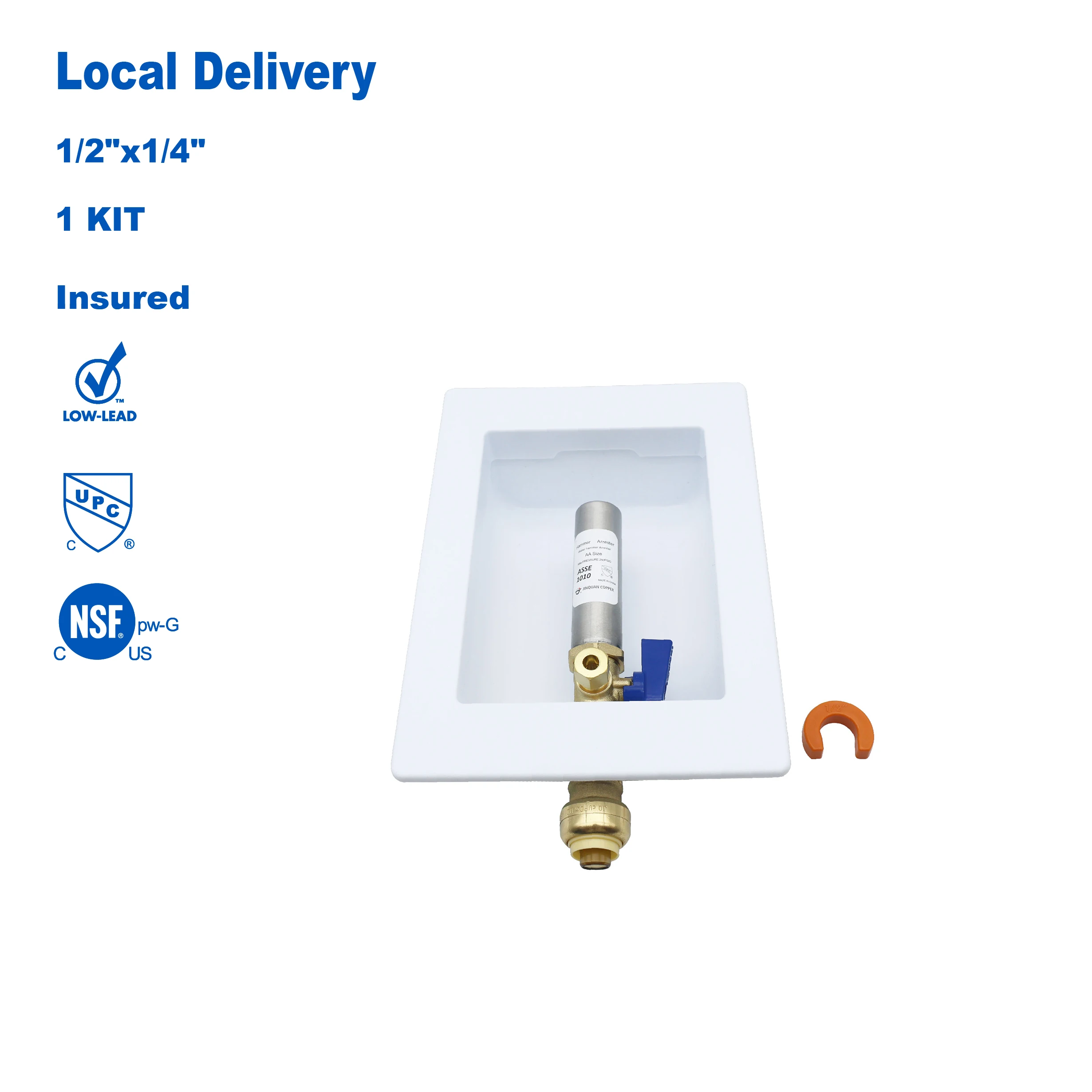 KING SMART Ice Maker Outlet Box with SS Water Hammer Arrestor, 1/2