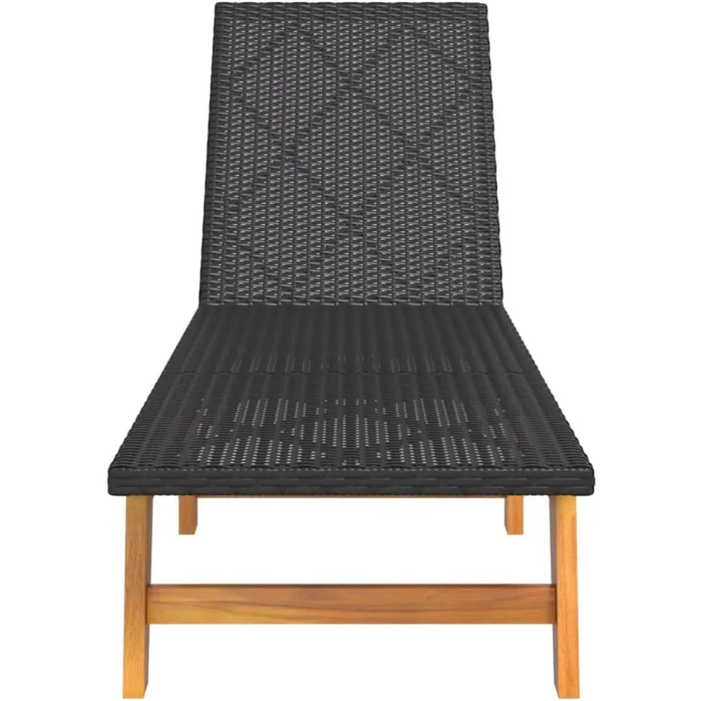 Espreguiçadeira elegante para relaxamento sereno, encosto ajustável com rattan durável e madeira de acácia maciça, piscina ou pátio