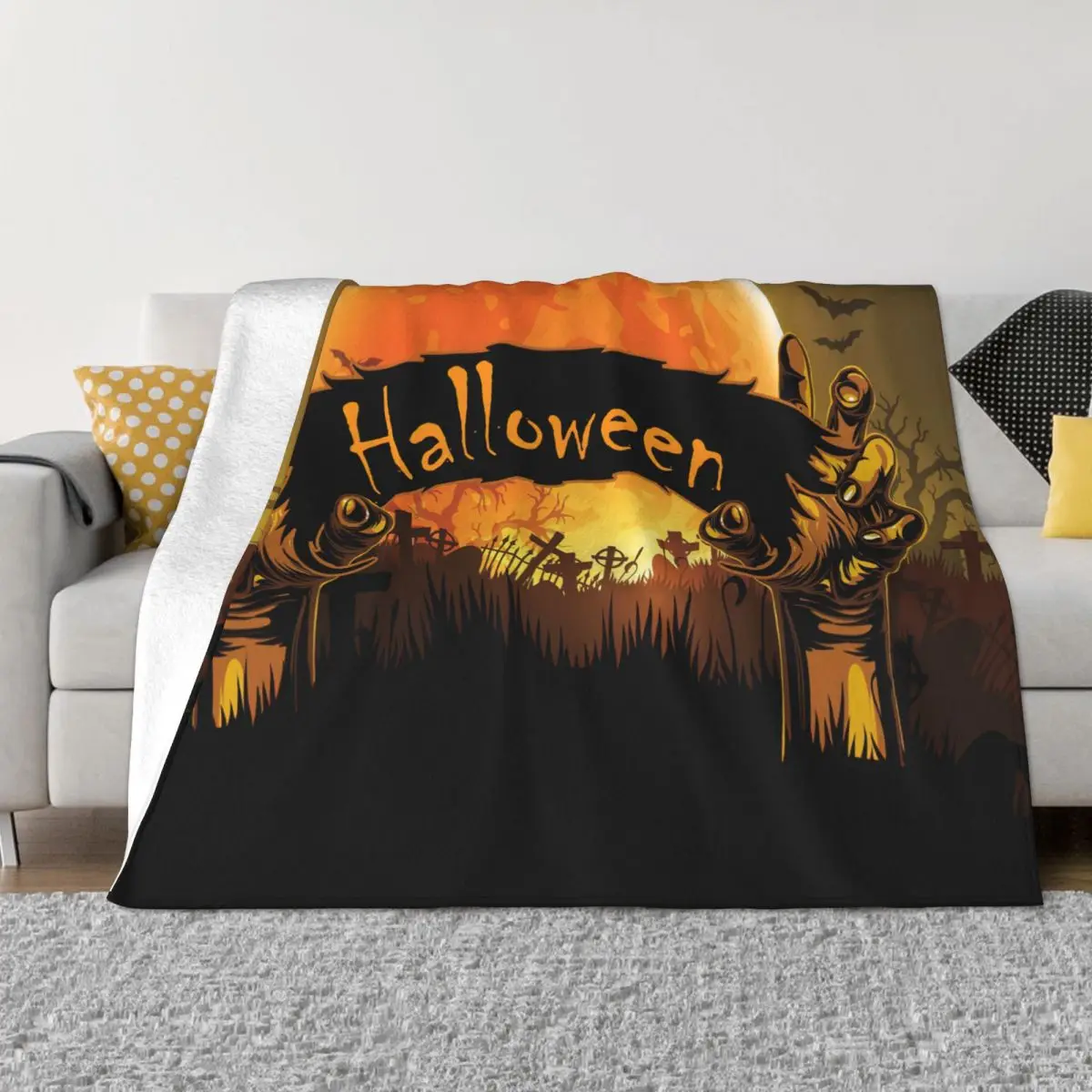 Halloween Horror Pumpkin Blanket Death of the Day Fleece Funny Warm Throw Blanket for Home Textile Decor