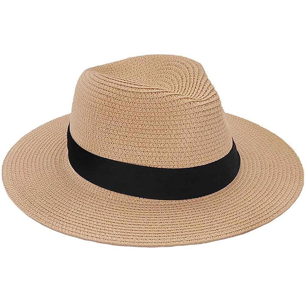 Unisex Panama Straw Hats for Women Men Summer Beach Sun Hat Wide Brim Foldable Cap UPF50+ Cowboy Fedora hat Gangster Cap