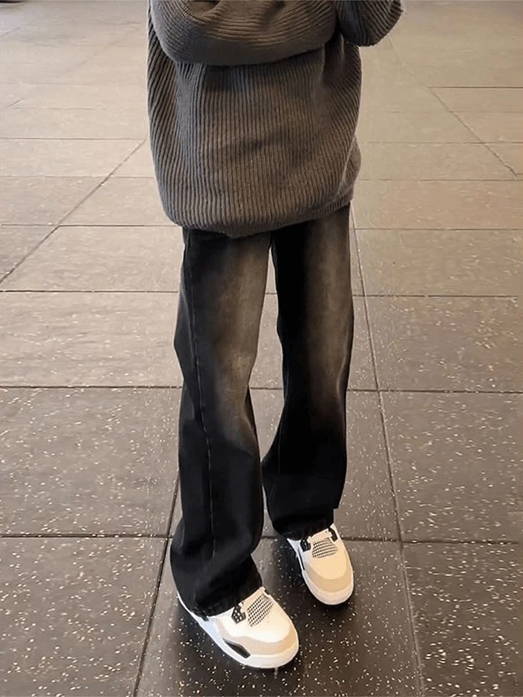 

aduated Color Bla Jeans Men's Spring Autumn Straight Leg Loose Wide Leg Pants Trendy Brand High Street Vibe Wear