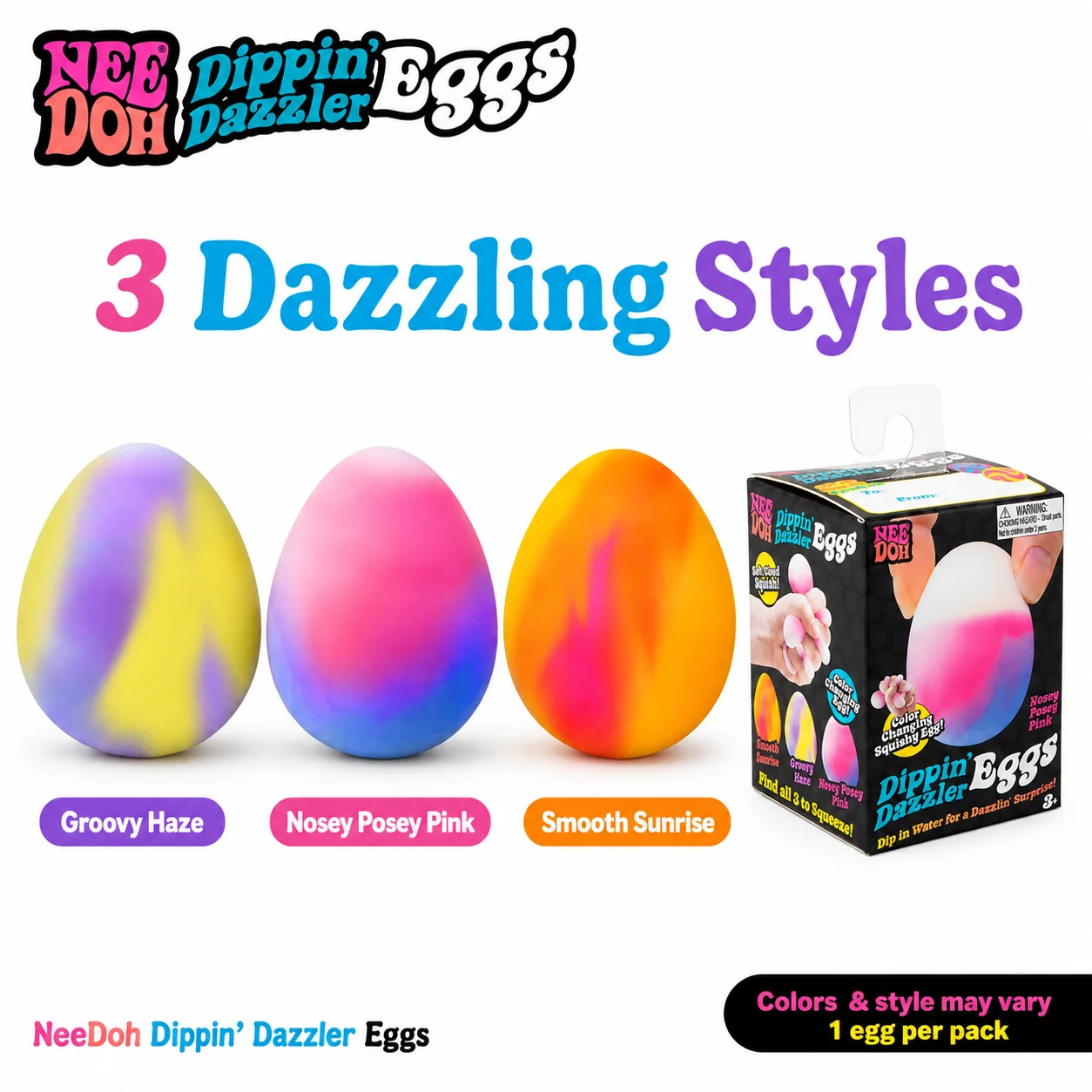 NeeDoh Dippin Dazzler Eggs Squishy Color Changing Soft Rubber Sensory Fidget Toy Stress Relief Easter Basket Gift for Kids