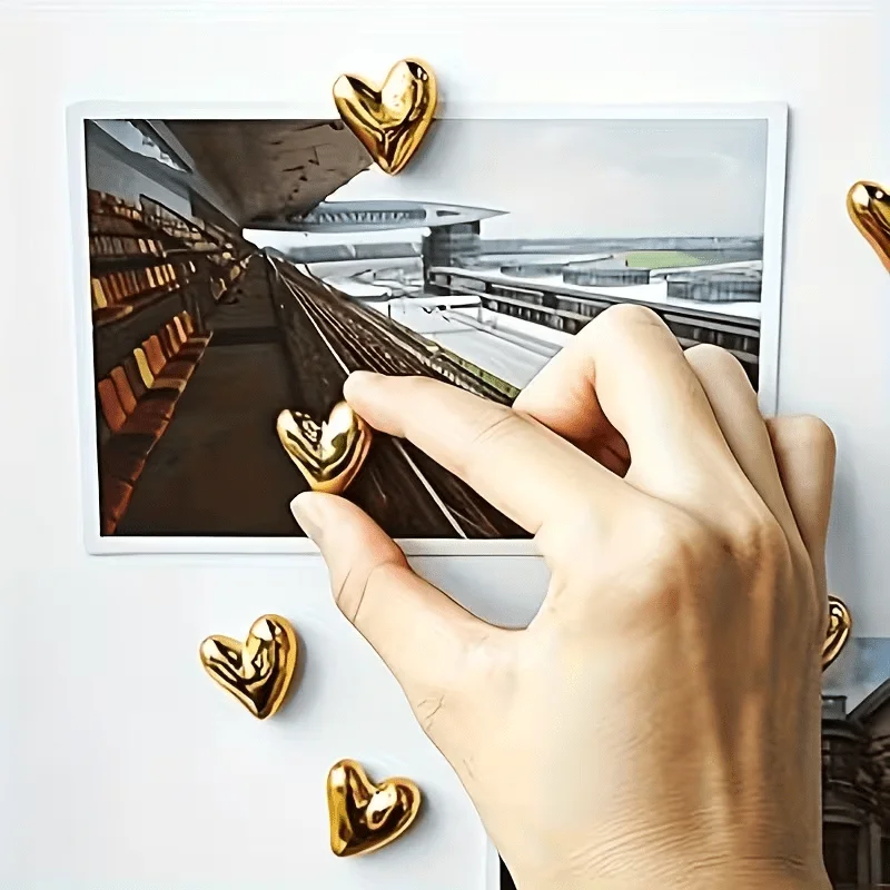 8pcs, Golden Heart Refrigerator Magnets, Silvery Heart Refrigerator Magnets, Cute Decorative Magnets
