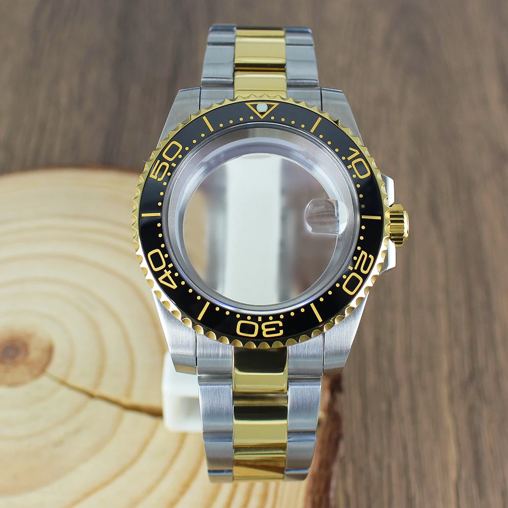 40mm NH35 Watch Case bands Sapphire for Seiko NH35 NH36 8215 2824 Sliding Lock Watch Bracelet Repair Part Seamaster bezel insert