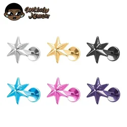ASTM F136 Titanium 16G Six Pointed Star Stud Earring Labret Cartilage Tragus Helix Conch Lobe Piercing Anodizing Body Jewelry