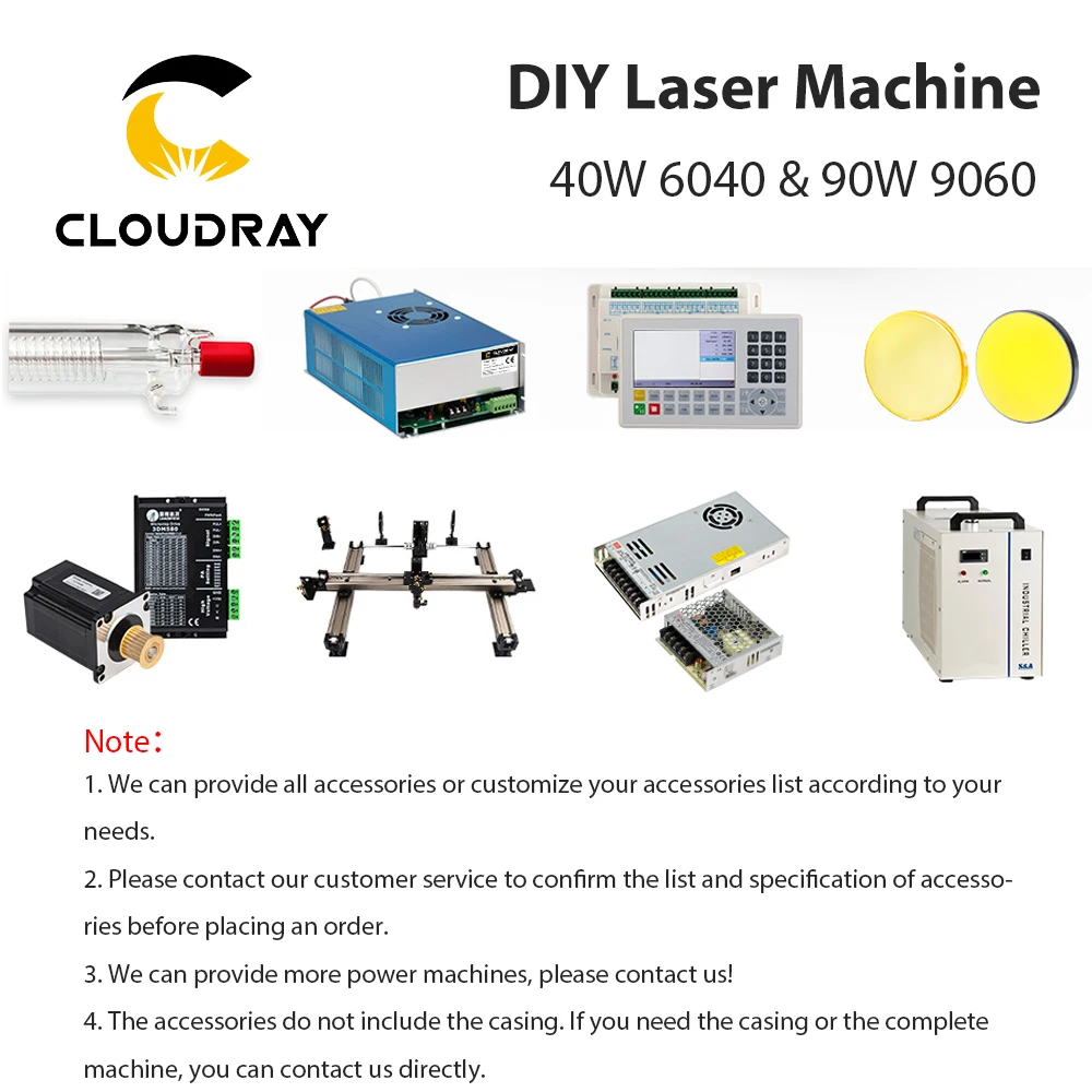 Cloudray DIY Laser Cutting MachineComplete Accessories for 9060 6040 90W RECI W2 Customized CO2 Laser Machine Laser Solution