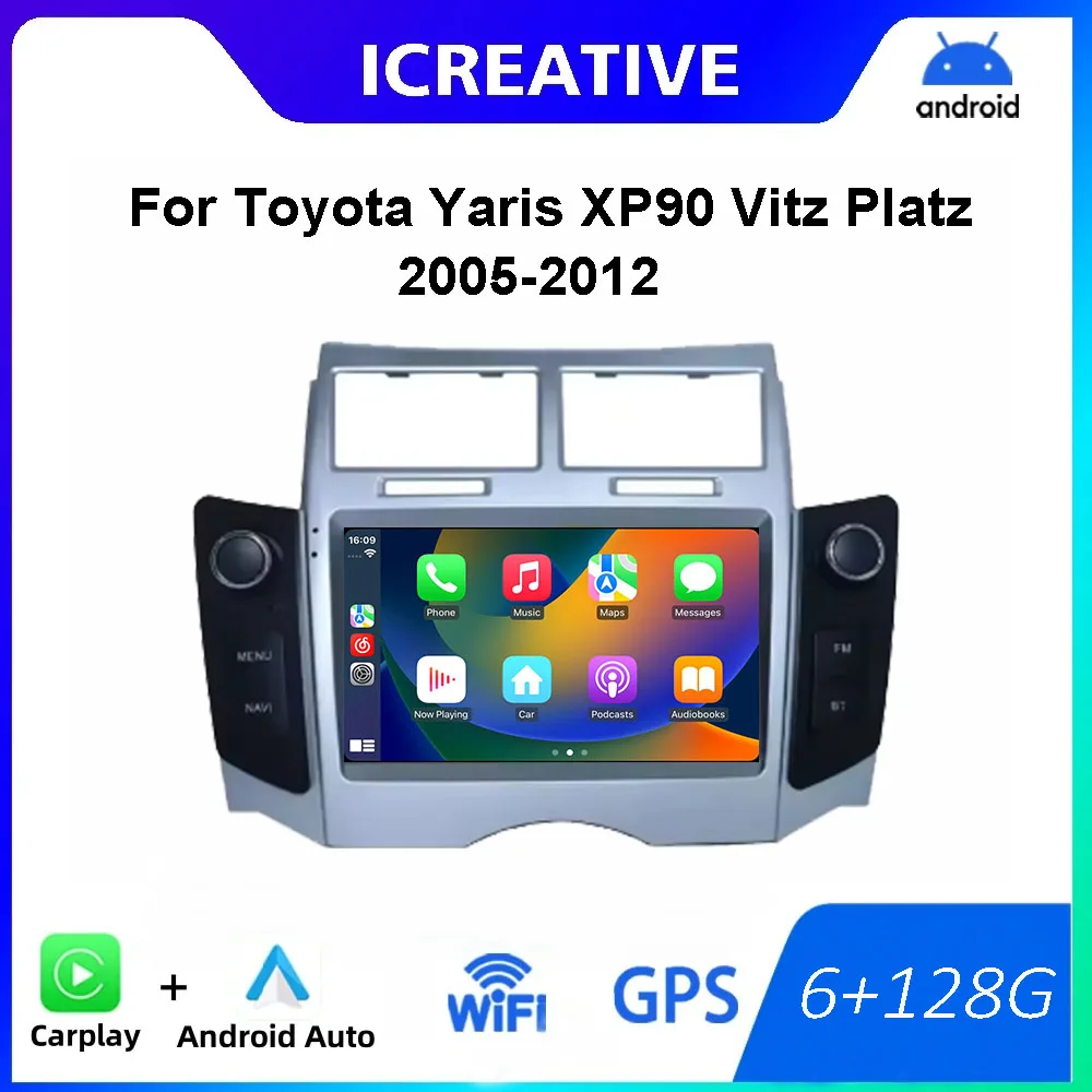 Car Radio For Toyota Yaris XP90 Vitz Platz 2005-2012 Navigation GPS Stereo Multimedia Player Carplay Android Auto Bluetooth WIFI