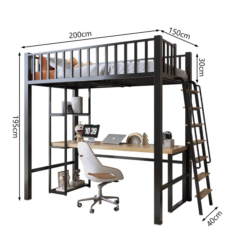 

loft duplex second floor household under table combination under empty upper bunk suspended wrought iron bed frame