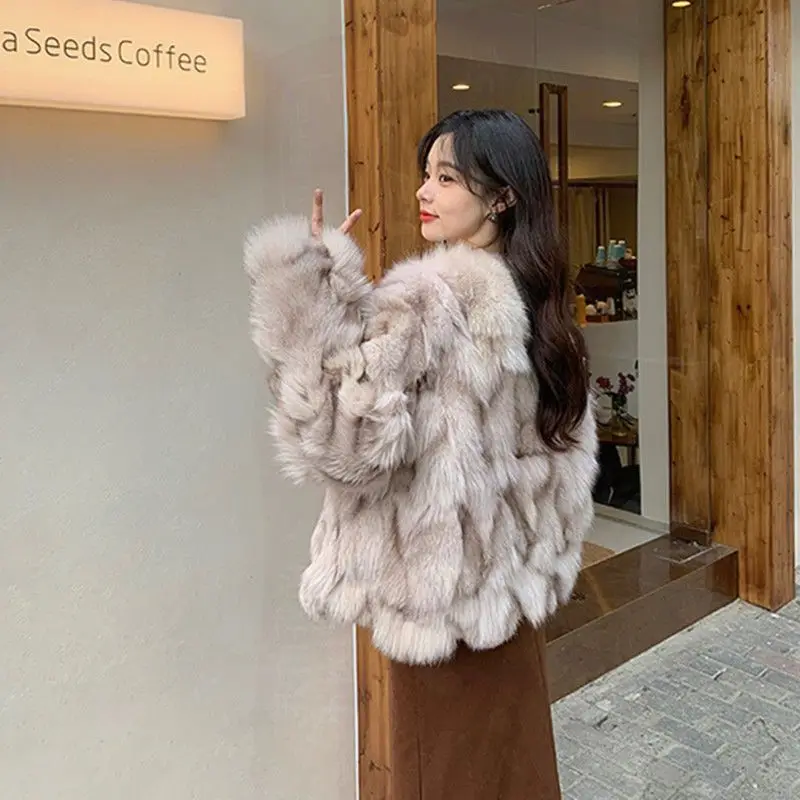 Warm Furry Coat Women Round Collar Long Sleeve Loose Pockets Female Jacket 2024 New Autumn and Winter Fashion Lady Overcoat T892