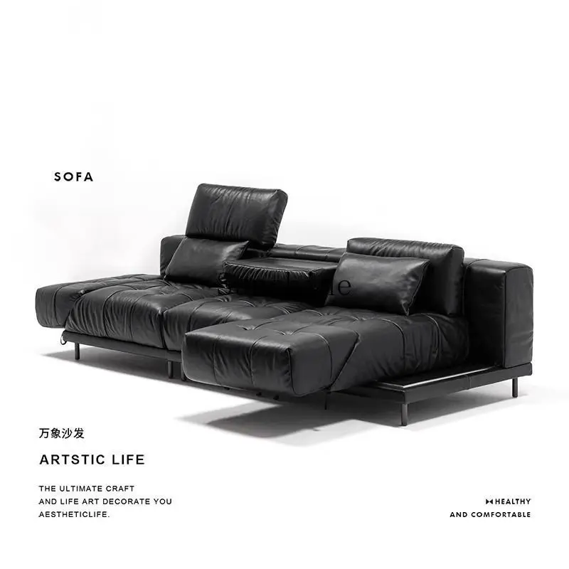 Multifunctional living room small apartment, straight row black first-layer cowhide sofa J simple and modern