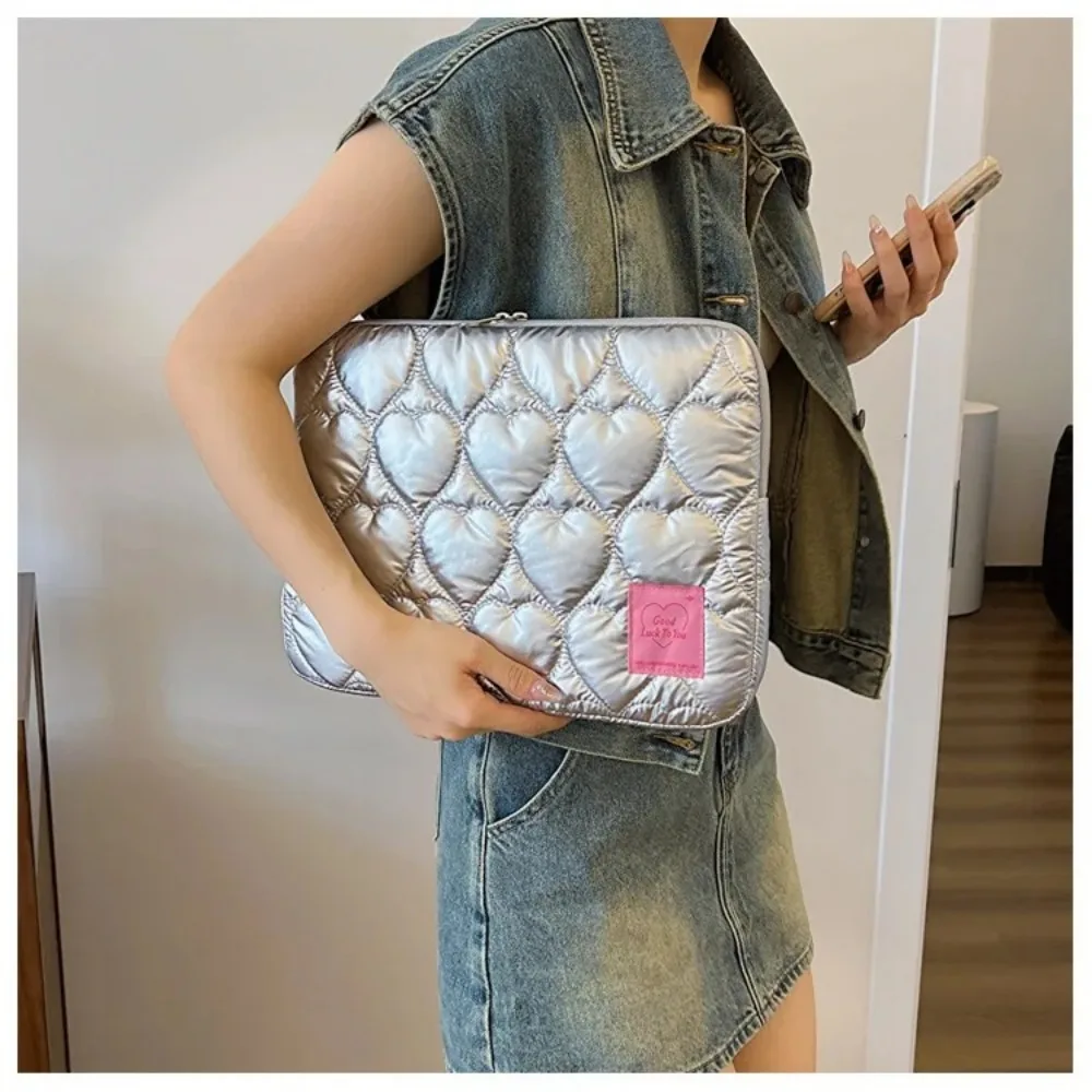 11/15 cali Puszysta torba na laptopa z haftem Love Pattern Torba na tablet Macaron Color Shockproof Computer Case dla Ipad/Macbook