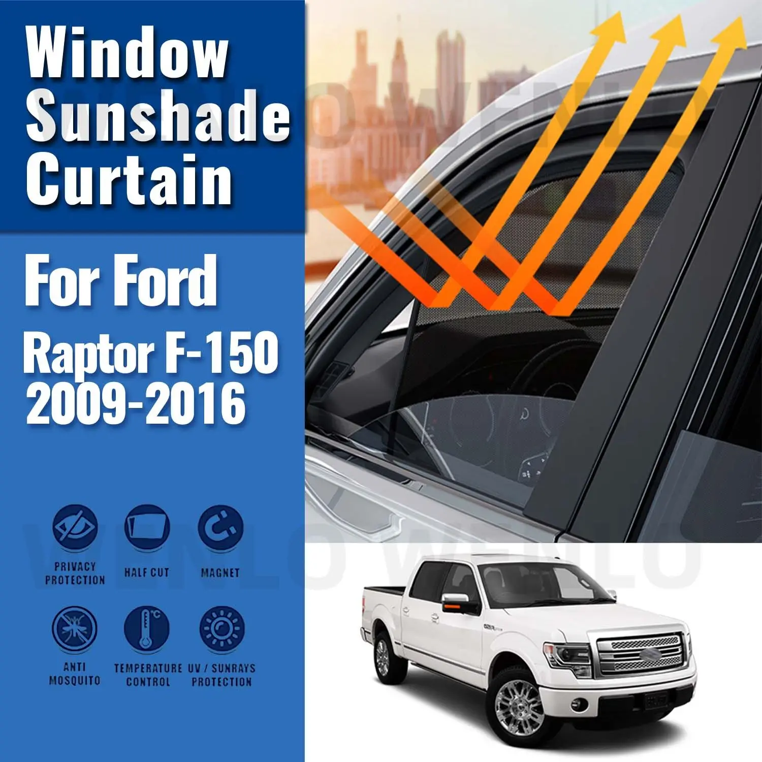 

For Ford Raptor F-150 2009-2014 Car Sunshade Magnetic Front Windshield Frame Curtain Rear Side Window Sun Shades Visor