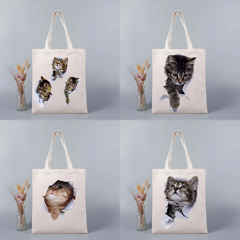 Female Canvas Bag Women Shopper Bags Students Book Bag Canvas Shopping Bag Satan Devil Cat Eco Handbag Tote Reusable Grocery