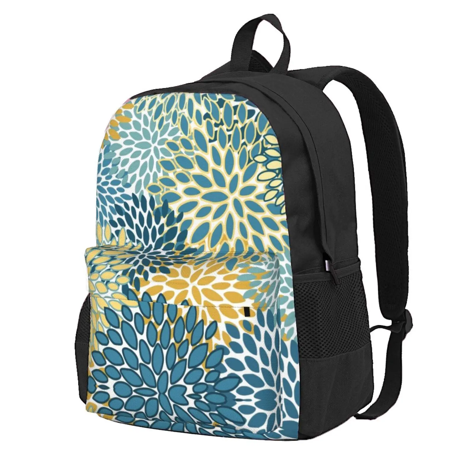 

Modern Floral Prints, Teal And Yellow Hot Sale Schoolbag Backpack Fashion Bags Floral Flowers Summer Cute Nature Spring Girly