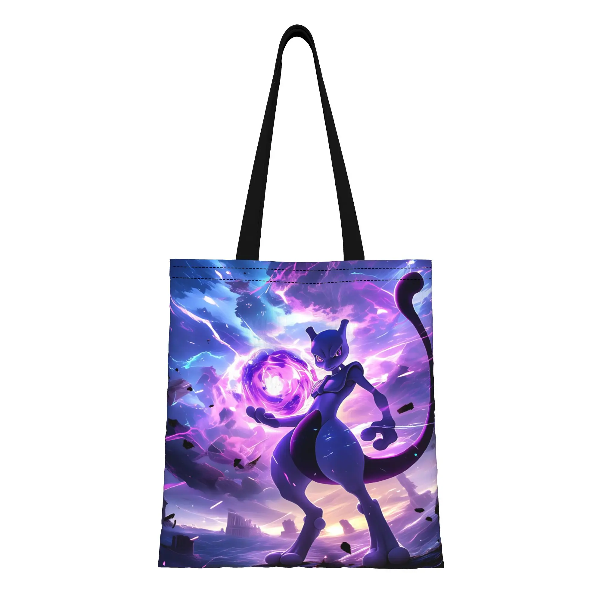 

1 шт. холщовая сумка-тоут для школы с изображением покемонов Мью и Мьютво, большая вместимость, складная, с модным узором, подарок