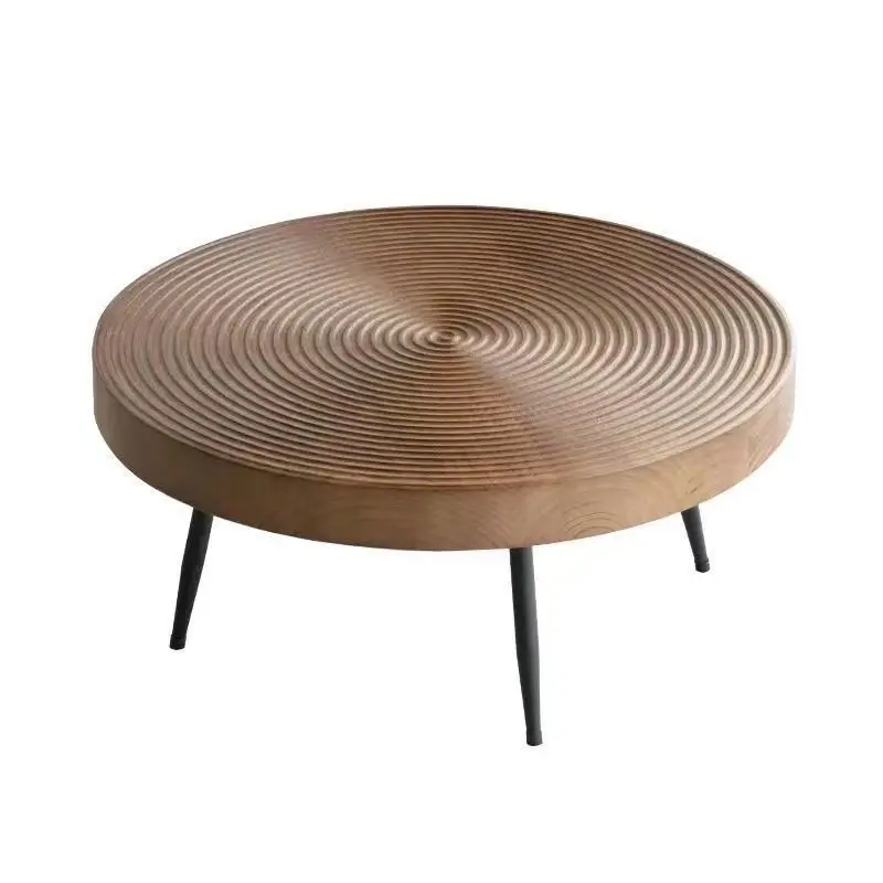 Nordic creative log solid wood combination coffee table, household small apartment round low table