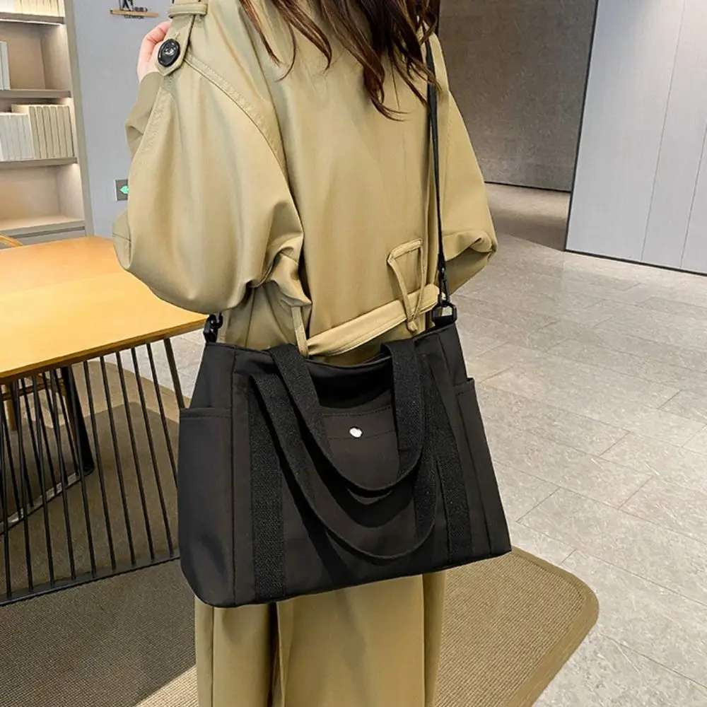 

Casual Solid Color Multi Pocket Tote Bag Large Capacity Simple Nylon Crossbody Bag Lightweight Canvas Tote Bag Travel