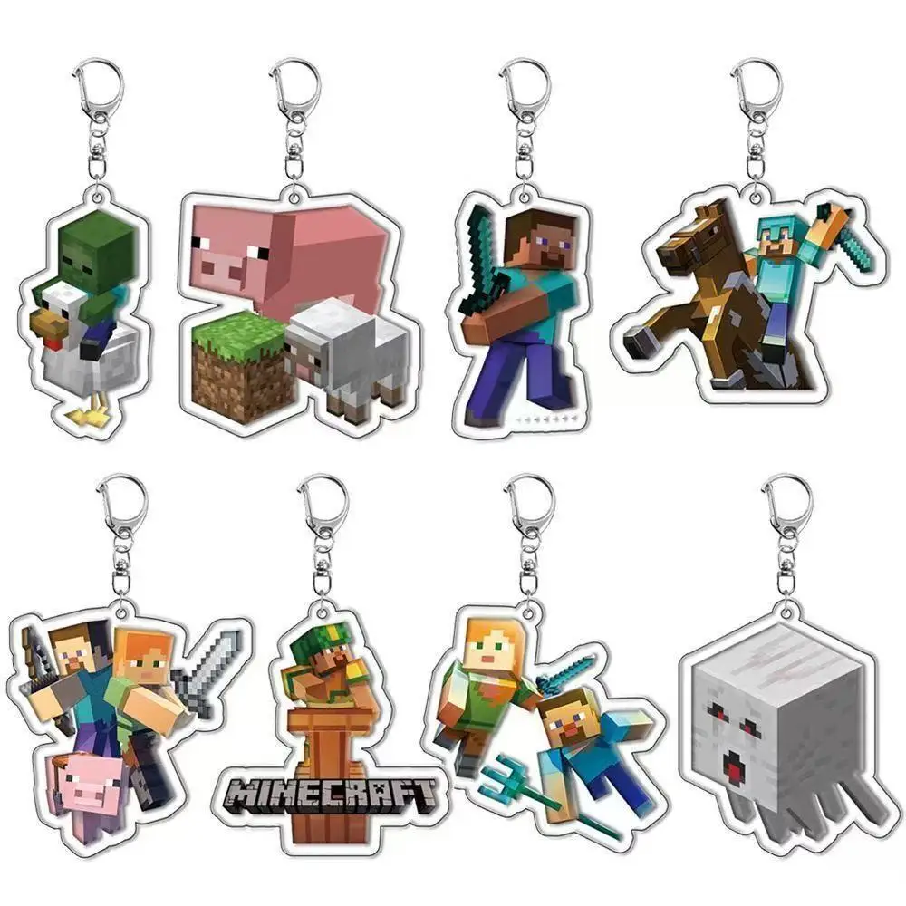 8 pieces of Minecraft-themed double-sided acrylic keychains featuring the character Steve as a gift item