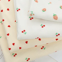 145x50cm Small Cherry Ribbed Knitted Pure Cotton Jacquard Fabric For Children's Clothing, T-shirts, Handmade DIY Sewing Fabrics