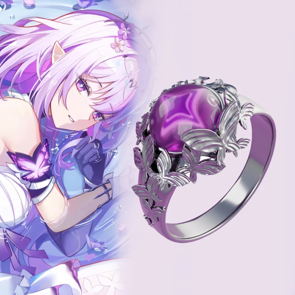 Game Honkai: Star Rail Castorice Cosplay Ring Adjustable Finger Rings Metal Butterfly Jewelry Adult Accessories Party Props